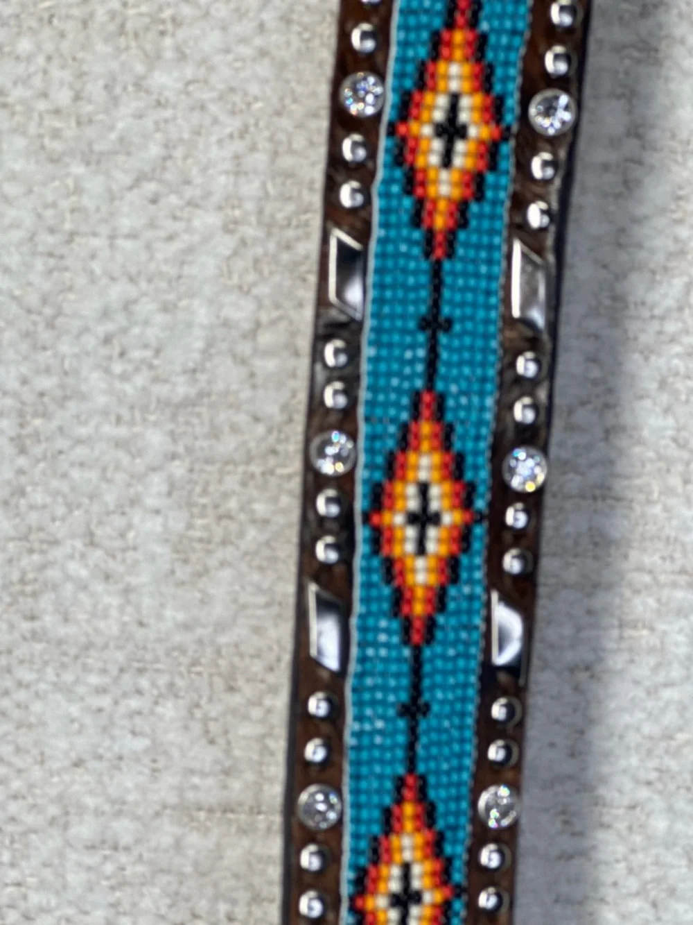Ariat Southwest Beaded Hair-On Belt Med. Aztec Colorful Rhinestone Western